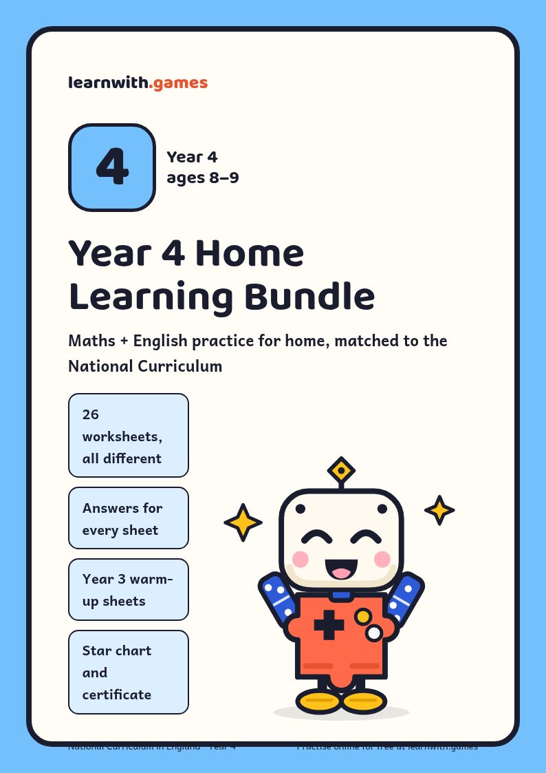 Cover of the Year 4 Home Learning Bundle