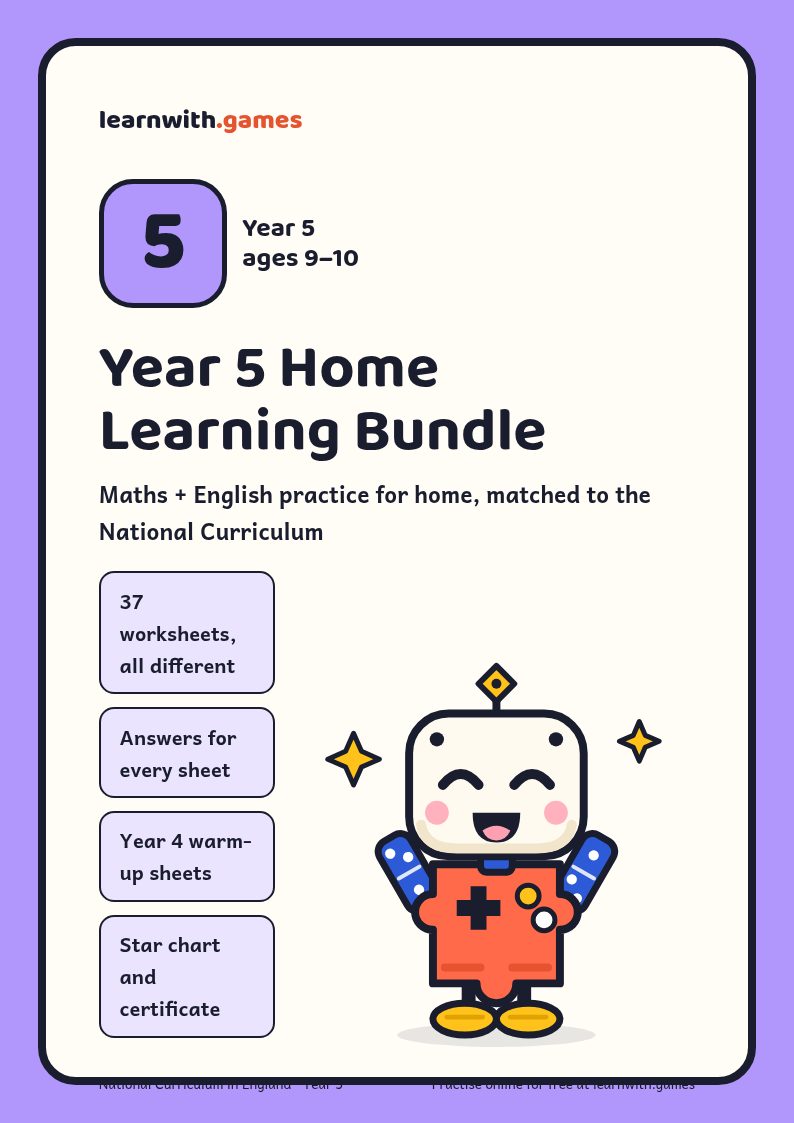 Cover of the Year 5 Home Learning Bundle