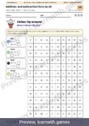 Preview: Addition and subtraction facts to 20 file, page 1: color by answer