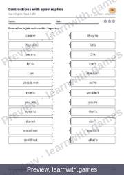 Preview: Contractions with apostrophes file, page 3: worksheet A