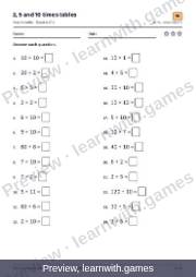 Preview of page 21: 2, 5 and 10 times tables: worksheet A