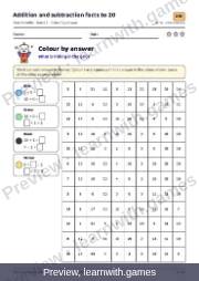 Preview of page 25: Addition and subtraction facts to 20: Colour by answer