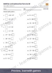 Preview of page 29: Addition and subtraction facts to 20: worksheet A