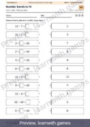 Preview: Year 1 warm-up sheets file, page 1: number bonds to 10 warm-up