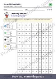 Preview of page 20: 3, 4 and 8 times tables: Colour by answer