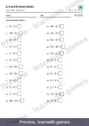 Preview of page 24: 3, 4 and 8 times tables: worksheet A