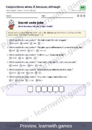 Preview of page 57: Conjunctions: when, if, because, although: Secret code joke