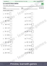 Preview: Year 2 warm-up sheets file, page 1: 2, 5 and 10 times tables warm-up