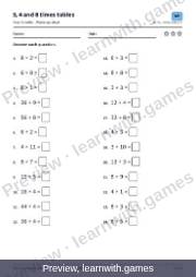 Preview of page 12: Warm-up: 3, 4 and 8 times tables