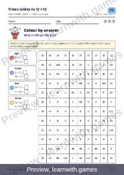 Preview of page 19: Times tables to 12 × 12: Colour by answer