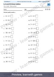 Preview: Year 3 warm-up sheets file, page 1: 3, 4 and 8 times tables warm-up
