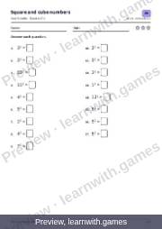 Preview: Square and cube numbers file, page 4: worksheet A