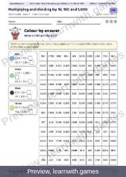 Preview: Multiplying and dividing by 10, 100 and 1,000 file, page 1: color by answer