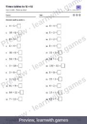 Preview of page 12: Warm-up: Times tables to 12 × 12