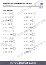 Preview of page 34: Multiplying and dividing by 10, 100 and 1,000: worksheet A