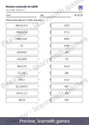 Preview of page 57: Roman numerals to 1,000: worksheet A