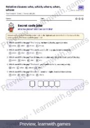 Preview of page 62: Relative clauses: who, which, where, when, whose: Secret code joke