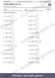 Preview: Year 4 warm-up sheets file, page 1: times tables to 12 × 12 warm-up