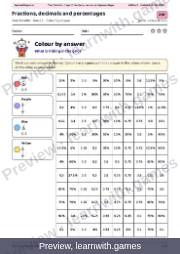 Preview: Fractions, decimals and percentages file, page 1: color by answer