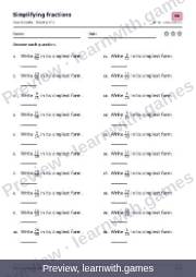 Preview: Simplifying fractions file, page 5: worksheet A