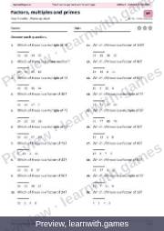 Preview: Year 5 warm-up sheets file, page 1: factors, multiples and primes warm-up