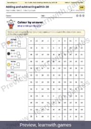 Preview: Adding and subtracting within 20 file, page 1: color by answer