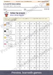 Preview: 2, 5 and 10 times tables file, page 1: color by answer