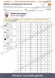 Preview: Addition and subtraction facts to 20 file, page 1: color by answer