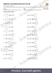 Preview: Addition and subtraction facts to 20 file, page 5: worksheet A
