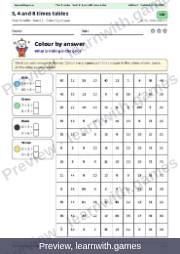 Preview: 3, 4 and 8 times tables file, page 1: color by answer