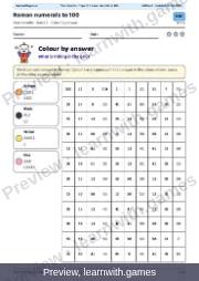 Preview: Roman numerals to 100 file, page 1: color by answer