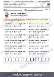 Preview: Factors, multiples and primes file, page 1: secret code joke