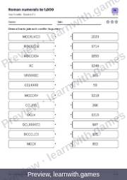 Preview: Roman numerals to 1,000 file, page 5: worksheet A
