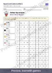 Preview of page 16: Square and cube numbers: Colour by answer