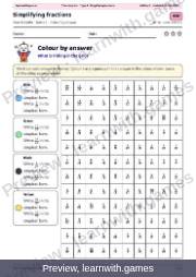Preview: Simplifying fractions file, page 1: color by answer