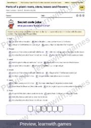 Preview: Parts of a plant: roots, stem, leaves and flowers file, page 1: secret code joke